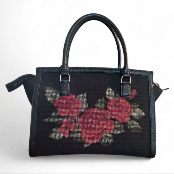 Kate Spade New York Seely Lane Lana Rose Satchel Leopard Cross Stitch Purse - Picture 2 of 8